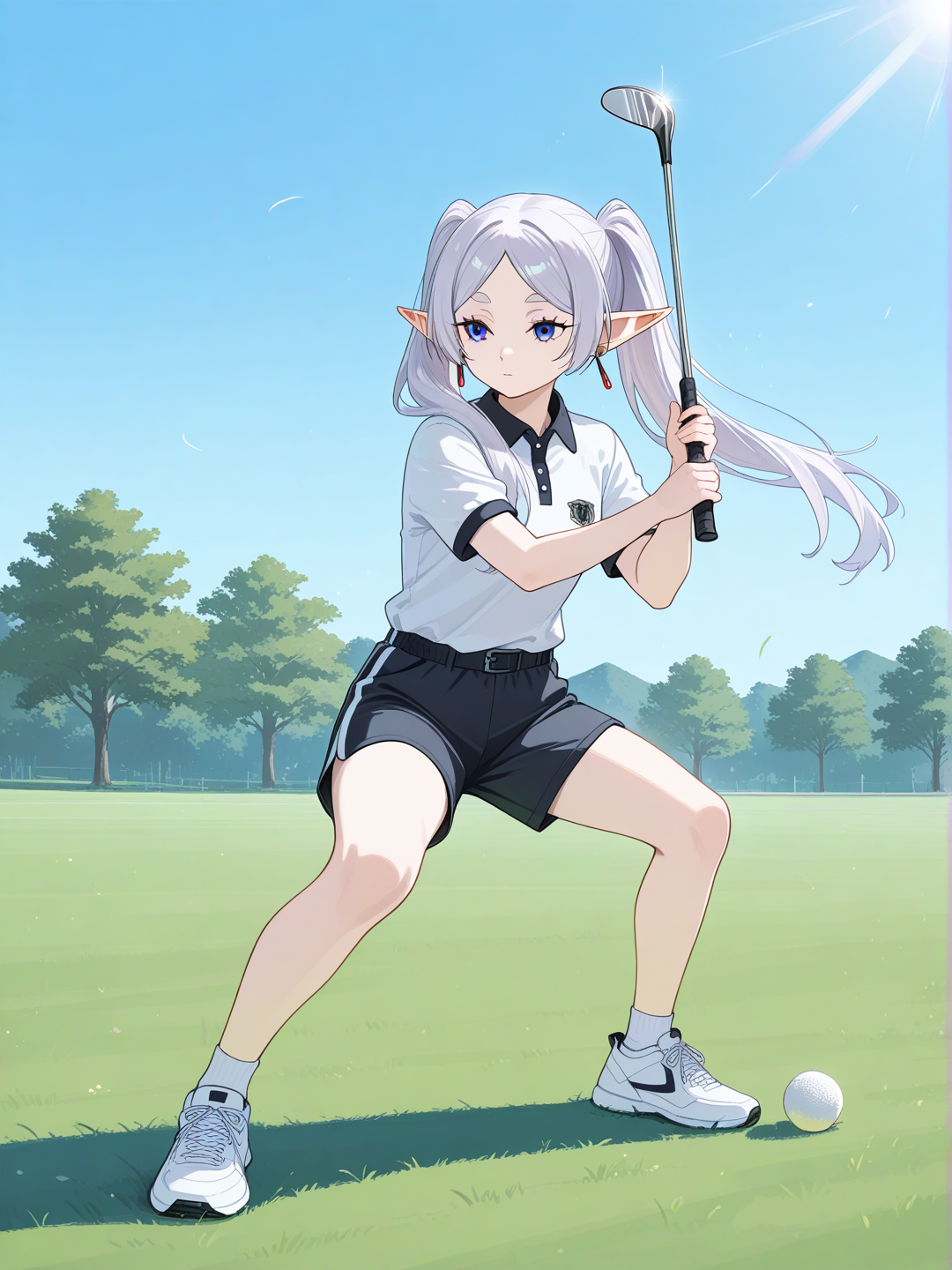 frieren, athletic clothes, golf, sunny day, putting