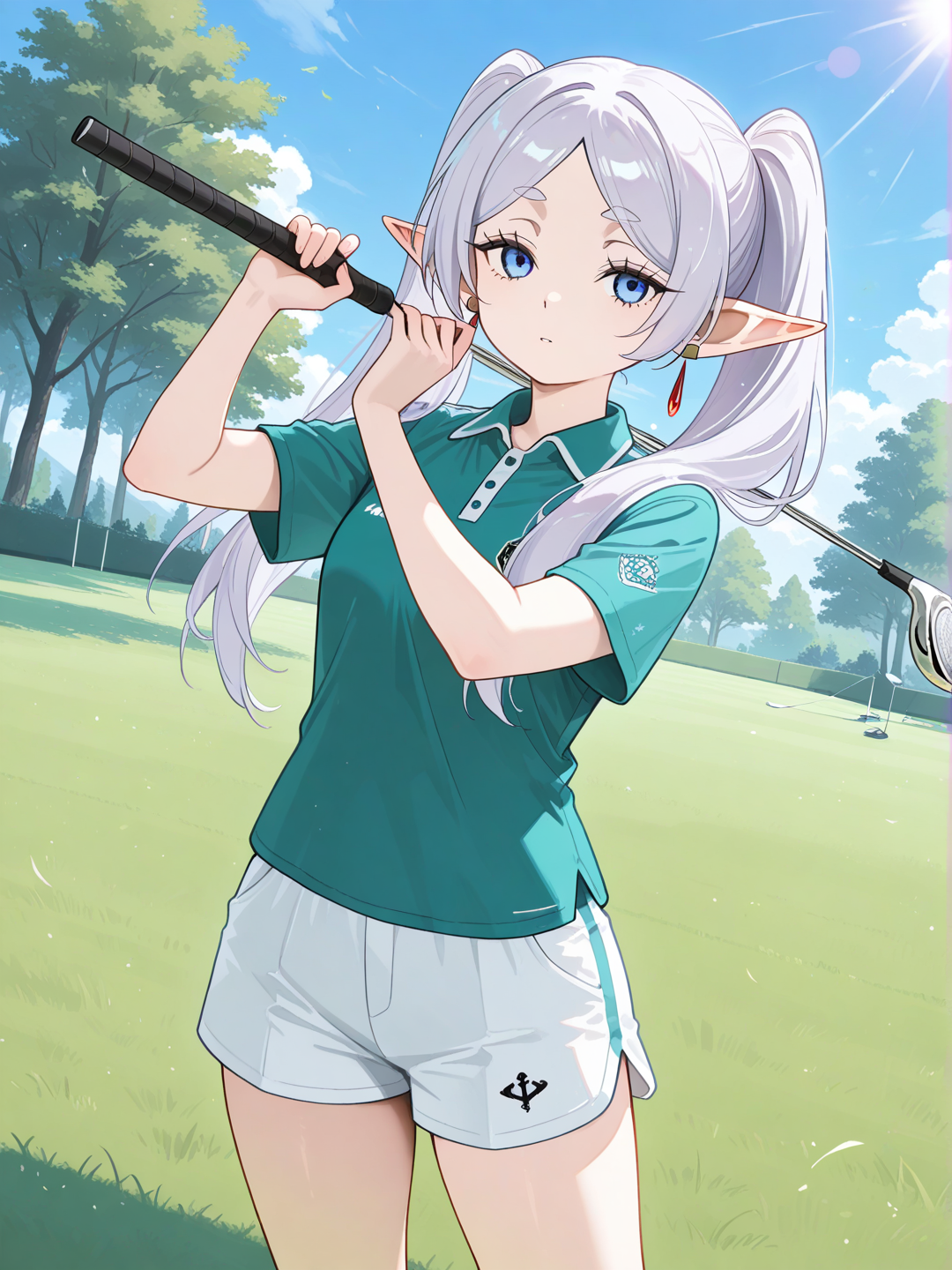 frieren, athletic clothes, golf, sunny day, putting