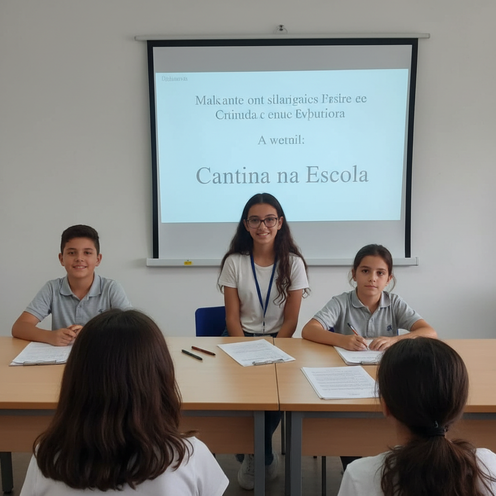 Cena 1 – Caminho para a cantina
Kieza, rapariga de Angola, morena, de estatura média e cabelos cacheados, caminha ao lado de Davi, rapaz brasileiro de cabelo ondulado, despenteado, com uma camisa branca com a bandeira do Brasil. Estão no corredor da escola a caminho da cantina ou de um pequeno restaurante de estudantes próximo, sorrindo e a conversar.
Balões de fala:
Kieza: Estou com tanta fome! O que será que há hoje na cantina?
Davi: Também estou morrendo de fome. Tomara que tenha algo bem gostoso.
Cena 2 – A escolher a refeição
Os dois chegam ao balcão: vêem bandejas com pratos diferentes e um menu afixado na parede. Kieza olha atentamente para as opções, enquanto Davi aponta para um prato típico.
Balões de fala:
Kieza: Eu gosto de comer arroz com feijão e frango grelhado.
Davi: Eu adoro feijoada e arroz, mas na escola como muito arroz, feijão e salada.
Kieza: Também gosto de salada. Ajuda a ter energia para as aulas.
Cena 3 – Sentados à mesa
Agora estão sentados à mesa com as bandejas à frente, conversando e rindo.
Balões de fala:
Davi: Qual é a tua comida favorita em Angola?
Kieza: Gosto muito de funge com molho de peixe. E tu, no Brasil?
Davi: Eu gosto de churrasco e de moqueca de peixe. São uma delícia.
Cena 4 – Sabores e hábitos
Close nos dois a comer, com expressão satisfeita.
Balões de fala:
Kieza: Aqui na escola como mais simples, mas em casa a comida tem muito sabor.
Davi: Eu tento comer fruta todos os dias. Gosto de banana, manga e laranja.
Kieza: Eu também! A fruta ajuda a manter a saúde.