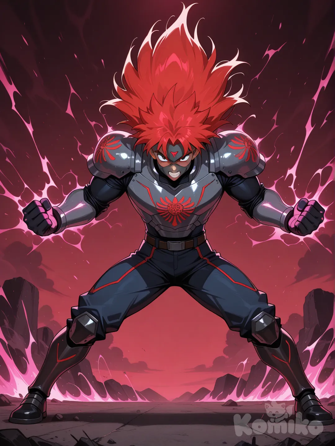 Argentina anime warrior fighting Japan anime warrior, blue and red energy, dramatic scene