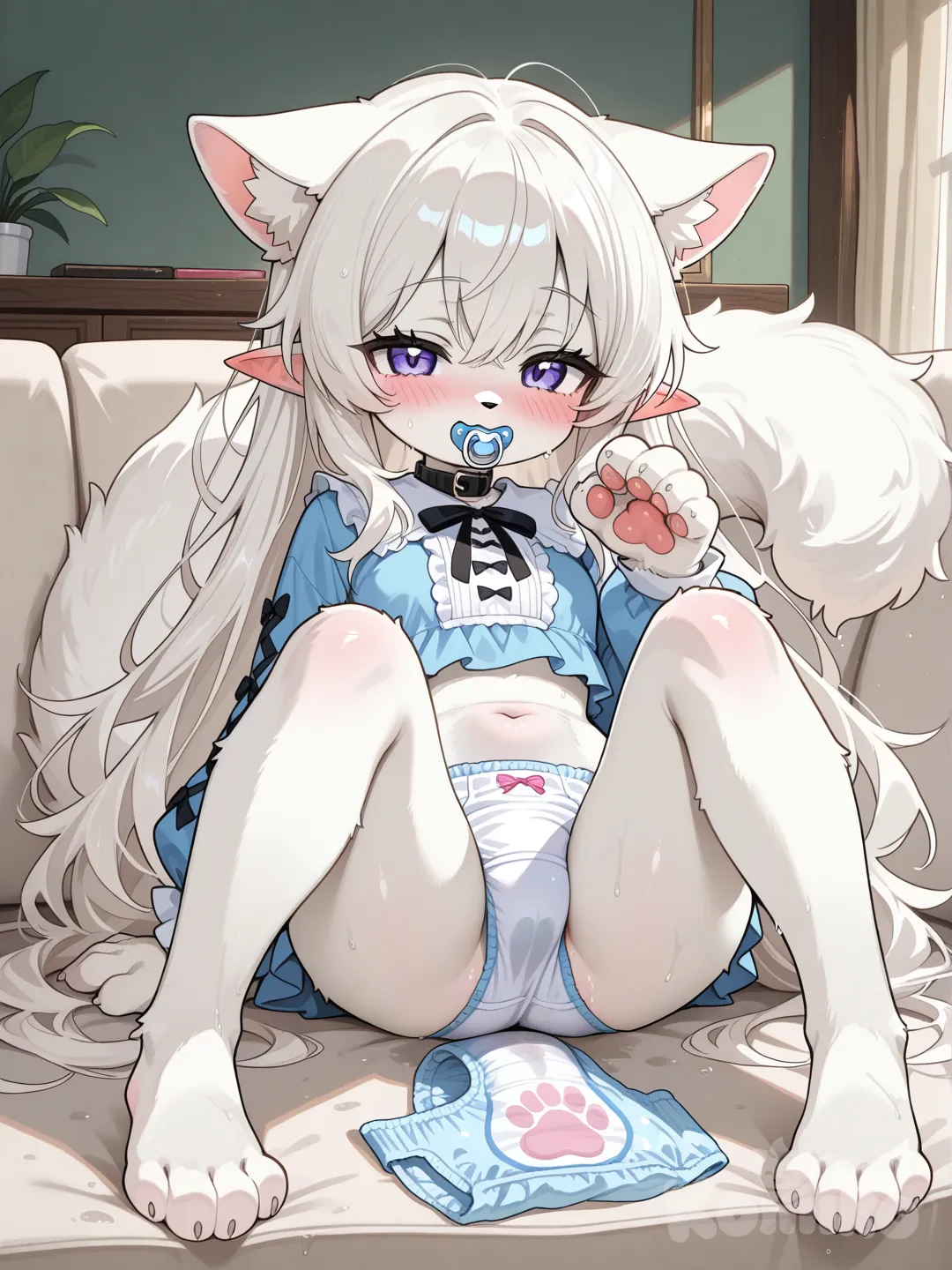 Chica gato en pañal