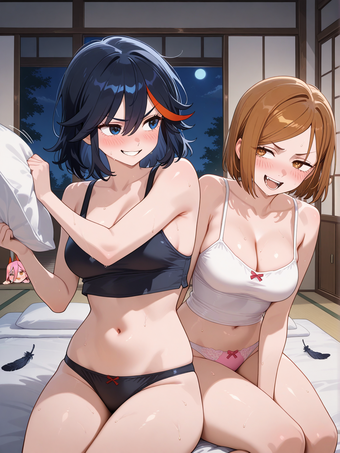 Ryuuko and Nobara Crossover Sleepover Pillow Fight