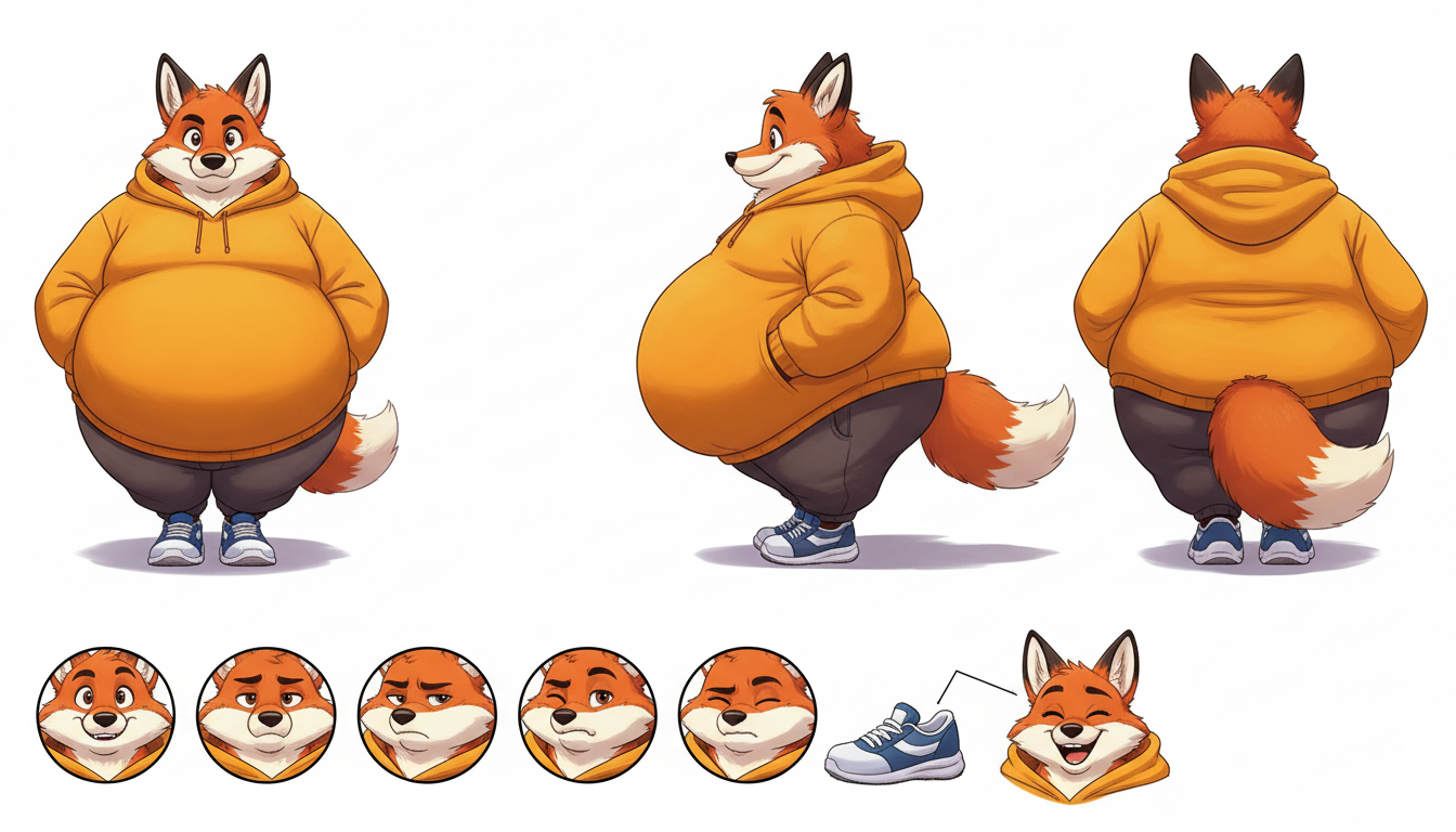 obese fox model sheet