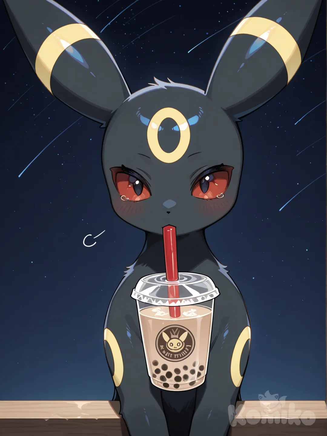 umbreon, bubble tea, night