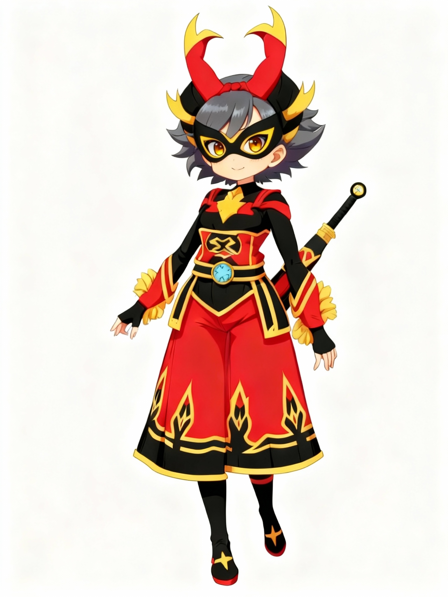 she wore a vivid mask around her eyes with yellow and black outlining at the base of the side's. Her eyes also become moderate amber with vivid yellow scleras.