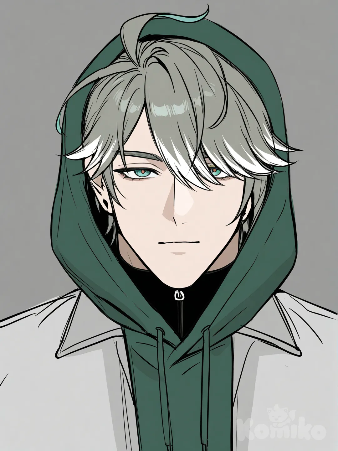 [muscular-manhwa-style], hoodie, tracksuit, dreadlocks, white colored hair, @Alhaitham_(Genshin_Impact)