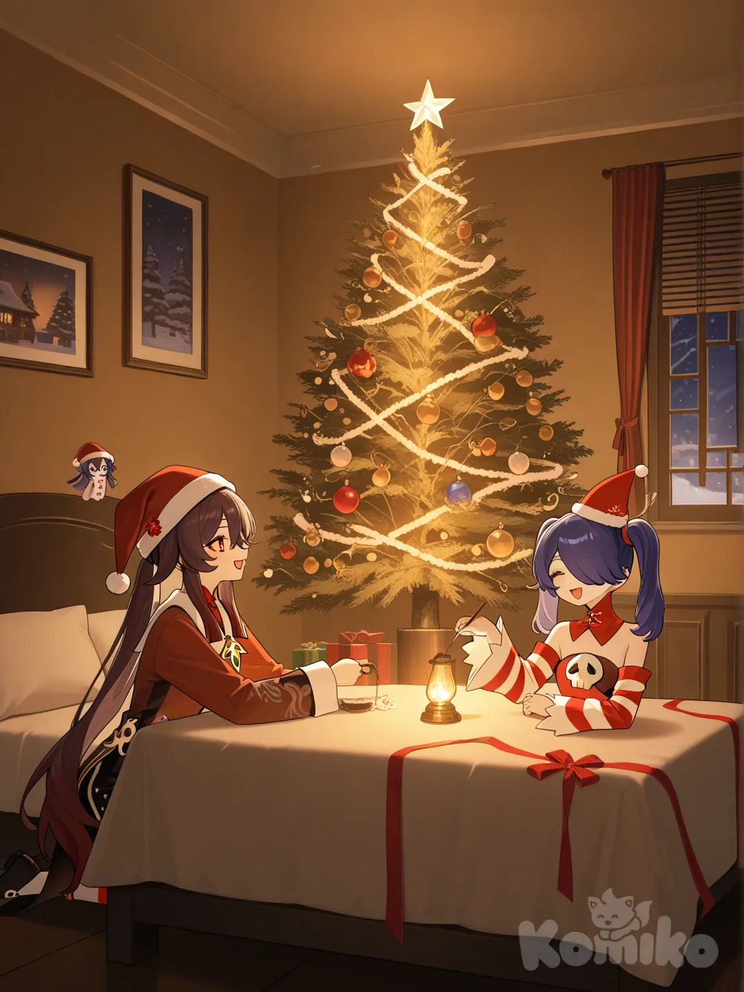 Hu Tao y Squigly AU Navideño