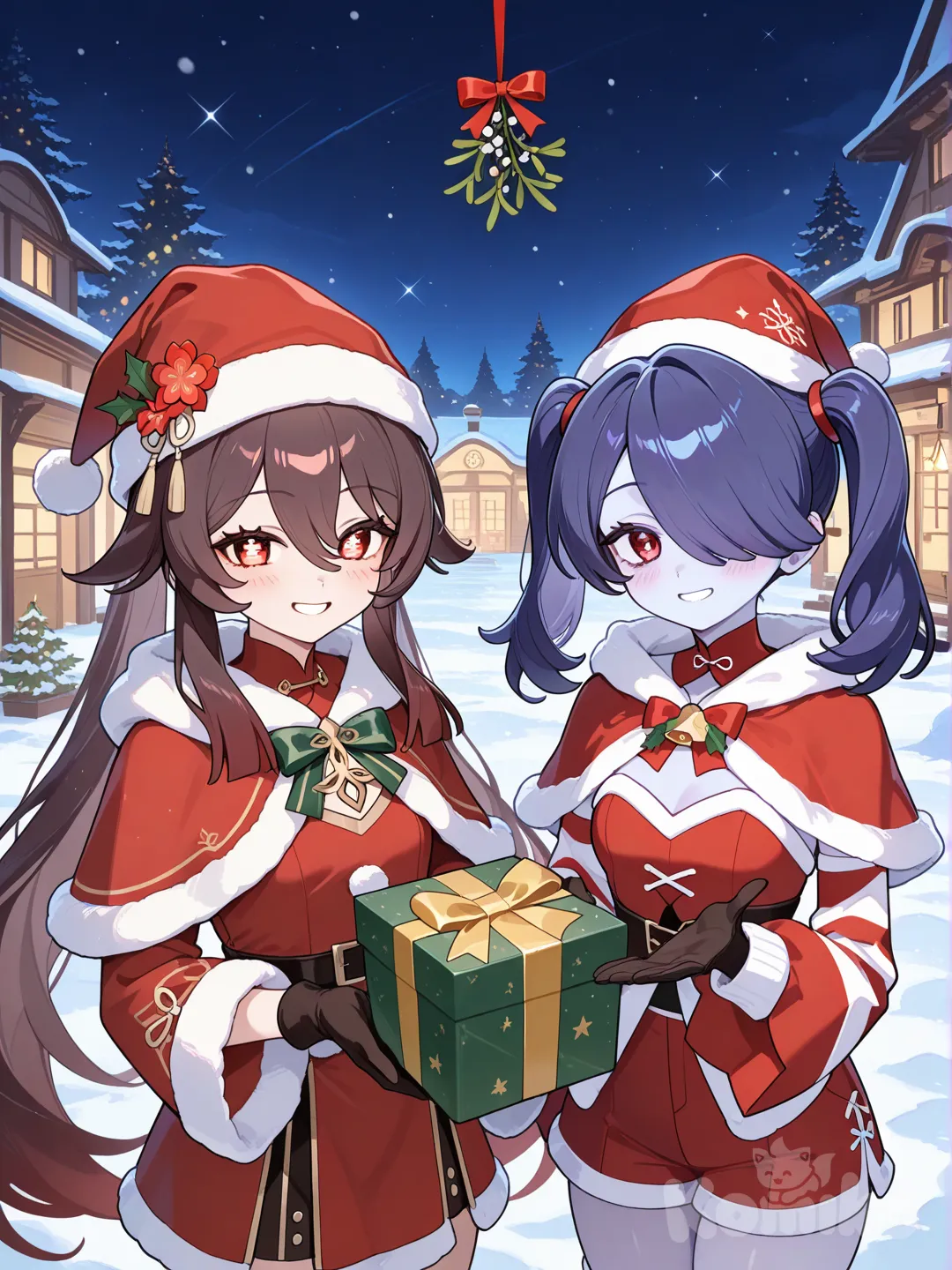 Hu Tao y Squigly AU Navideño