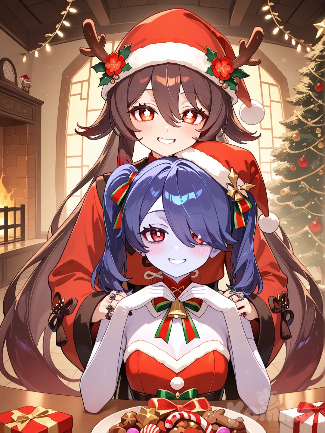 Hu Tao y Squigly AU Navideño