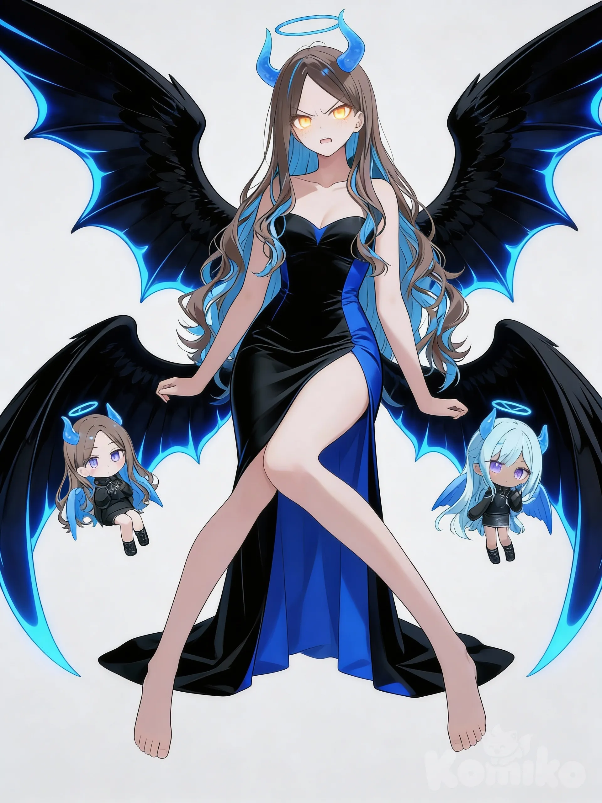 @elora-everfield-uAPh she gets angry and some of her features change, her wings turn black with a blue glow, her eyes glow, and her outfit changes to a black and blue evening dress, her wings unfurl all the way to be 3 times bigger than her