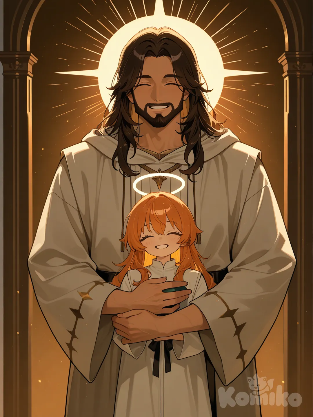 Jesus christ hugging a kid, Jesus smiling