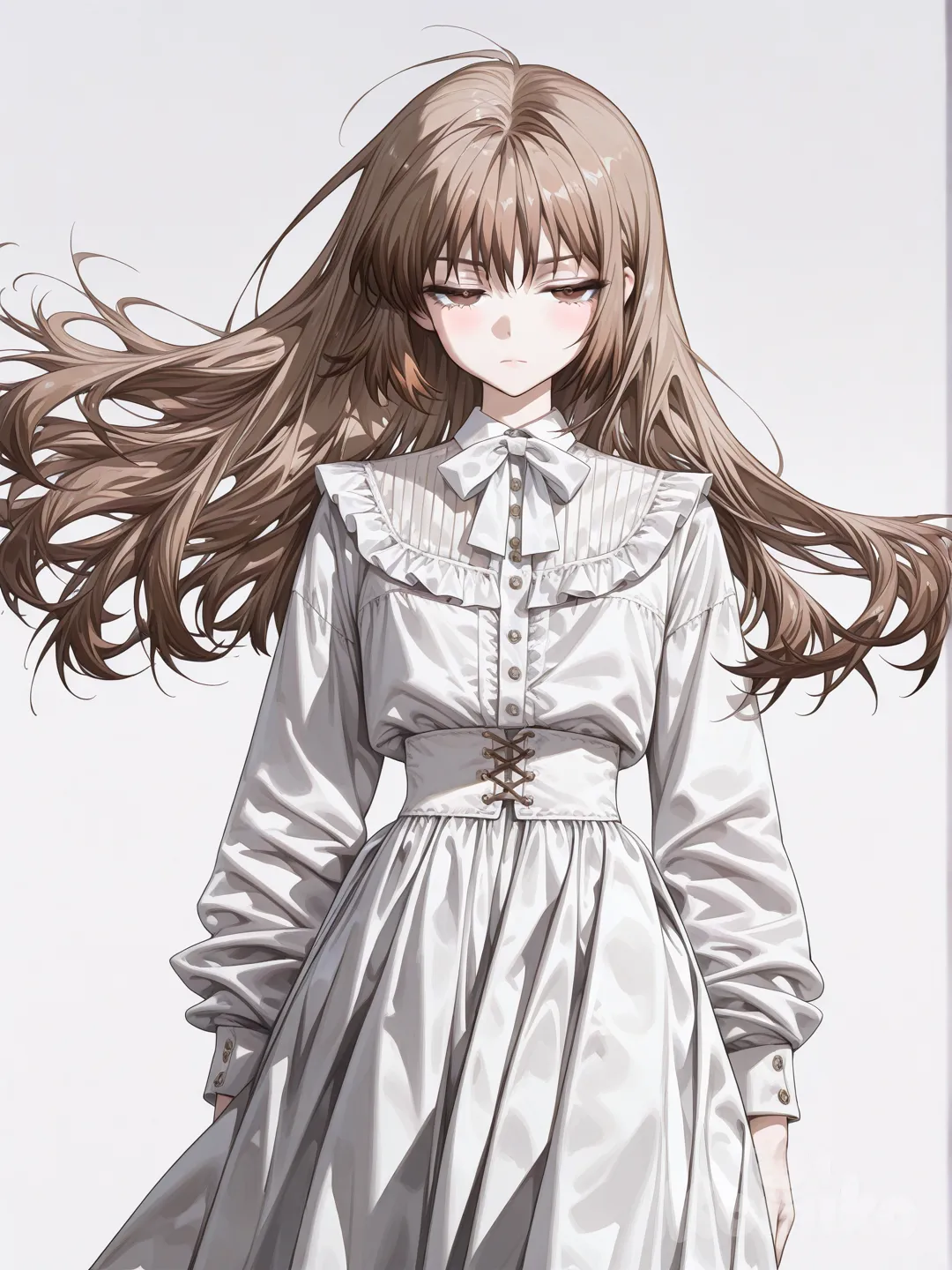 DESCRIPCIÓN COMPLETA DEL PERSONAJE – KAMI

Nombre: Kami
Edad: 20–22 años (universitaria)
Lugar: Universidad en Kioto, Japón
Estilo visual: Manga / anime japonés clásico de los años 90, blanco y negro (con sensación luminosa)

APARIENCIA GENERAL

Kami es una joven universitaria de belleza elegante y madura, con una presencia serena pero dominante. No es infantil ni exageradamente expresiva; su atractivo radica en la calma, el control y la seguridad silenciosa que transmite.

ROSTRO Y EXPRESIÓN

Rostro de rasgos finos y bien definidos, simétrico y delicado.

Piel clara y limpia, sin exceso de detalle.

Ojos cafés, grandes y profundos, con una mirada fría, distante y analítica.

Sus ojos suelen estar ligeramente entrecerrados, como si siempre estuviera evaluando su entorno.

Expresión seria y contenida; rara vez sonríe.

Cuando lo hace, la sonrisa es leve, breve y difícil de interpretar.

CABELLO (DETALLE CLAVE)

Color: castaño natural (no negro).

Tono: castaño medio claro, con reflejos suaves que se notan con la luz.

Textura: liso, sedoso y bien cuidado.

Largo: largo, por debajo de los hombros.

Caída: natural y ordenada, enmarcando el rostro con suavidad.

Movimiento: fluido y elegante; se balancea ligeramente al caminar o con el viento.

Peinado: generalmente suelto o peinado con discreción; nunca desordenado.

El cabello refuerza su imagen de disciplina, elegancia y control emocional.

CUERPO Y POSTURA

Silueta femenina estilizada y proporcionada.

Cuerpo delgado pero natural, sin exageraciones.

Postura recta y segura.

Lenguaje corporal cerrado pero firme: no invade espacios, pero tampoco se encoge.

Sus movimientos son tranquilos, medidos y precisos.

VESTIMENTA

Ropa universitaria moderna, sobria y elegante.

Faldas o shorts elegantes, blusas sencillas y bien combinadas.

Estilo limpio y minimalista.

Nunca vulgar ni llamativo; su presencia destaca sin esfuerzo.

PERSONALIDAD

Reservada y distante.

Inteligente, observadora y emocionalmente contenida.

No busca atención, pero inevitablemente la atrae.

Mantiene una barrera emocional visible.

Tiene un mundo interno profundo que no muestra fácilmente., [high-gloss-illustration-style]