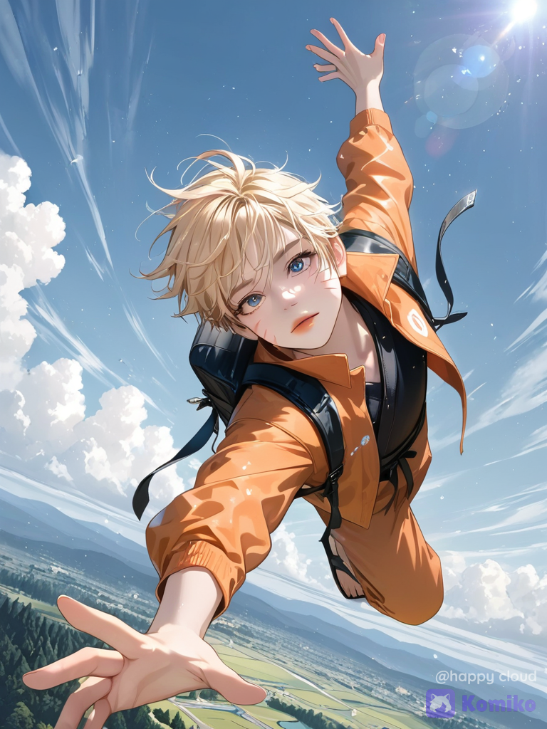 [luminous-k-portrait-style], A boy travels to another world, where every realm is filled with new life and endless mysteries. But every story comes with a price. Join me on an unknown adventure, where everything seems impossible… and together, we’ll discover the impossible. 🌌⚔️✨, @Uzumaki_Naruto, from above
