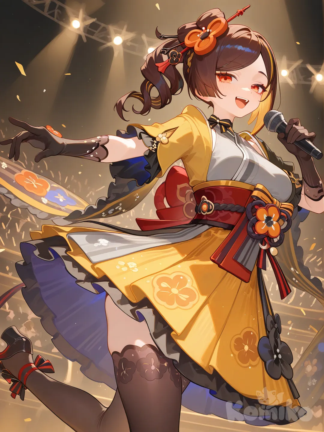 Chiori_(Genshin_Impact), dancing, singing, [soft-shading-style]