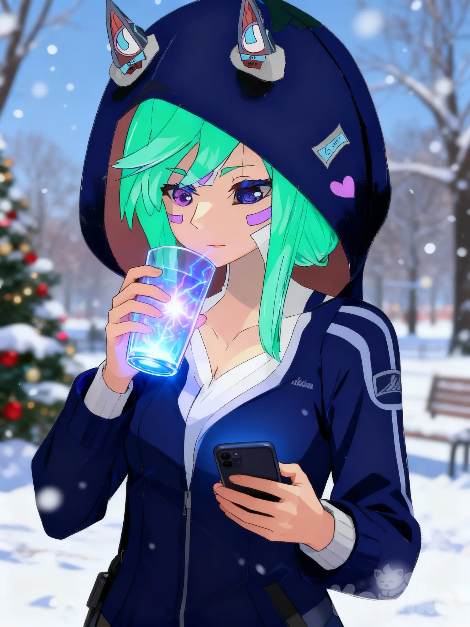 The automaton Mika-002 is refueling with a plasma drink