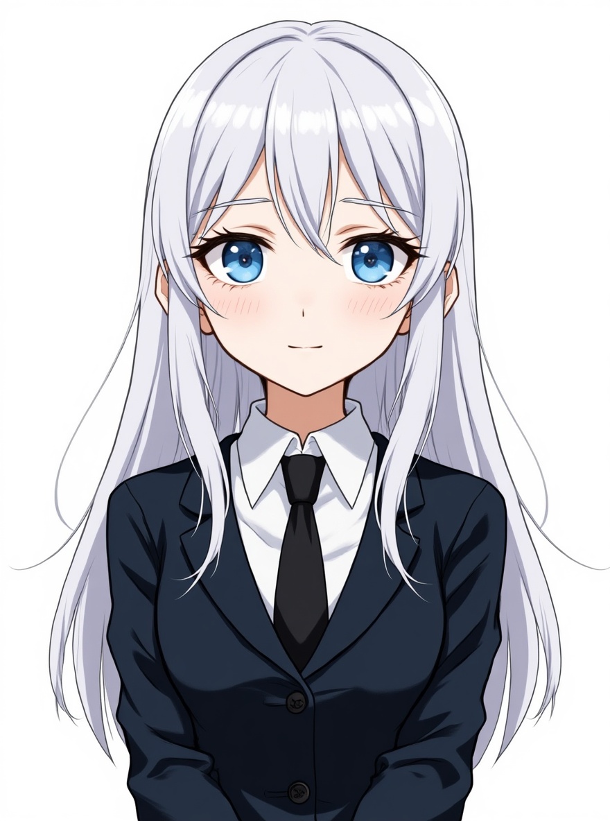 1girl, mature, tall_girl, long_hair, off_white_hair, black_hair, blue_eyes, gray_eyes, freckles, pale_skin, ravenclaw_uniform, harry_potter_style, kimetsu_no_yaiba_style, anime_coloring, single character, full body, looking at viewer, anime style, simple background, white background