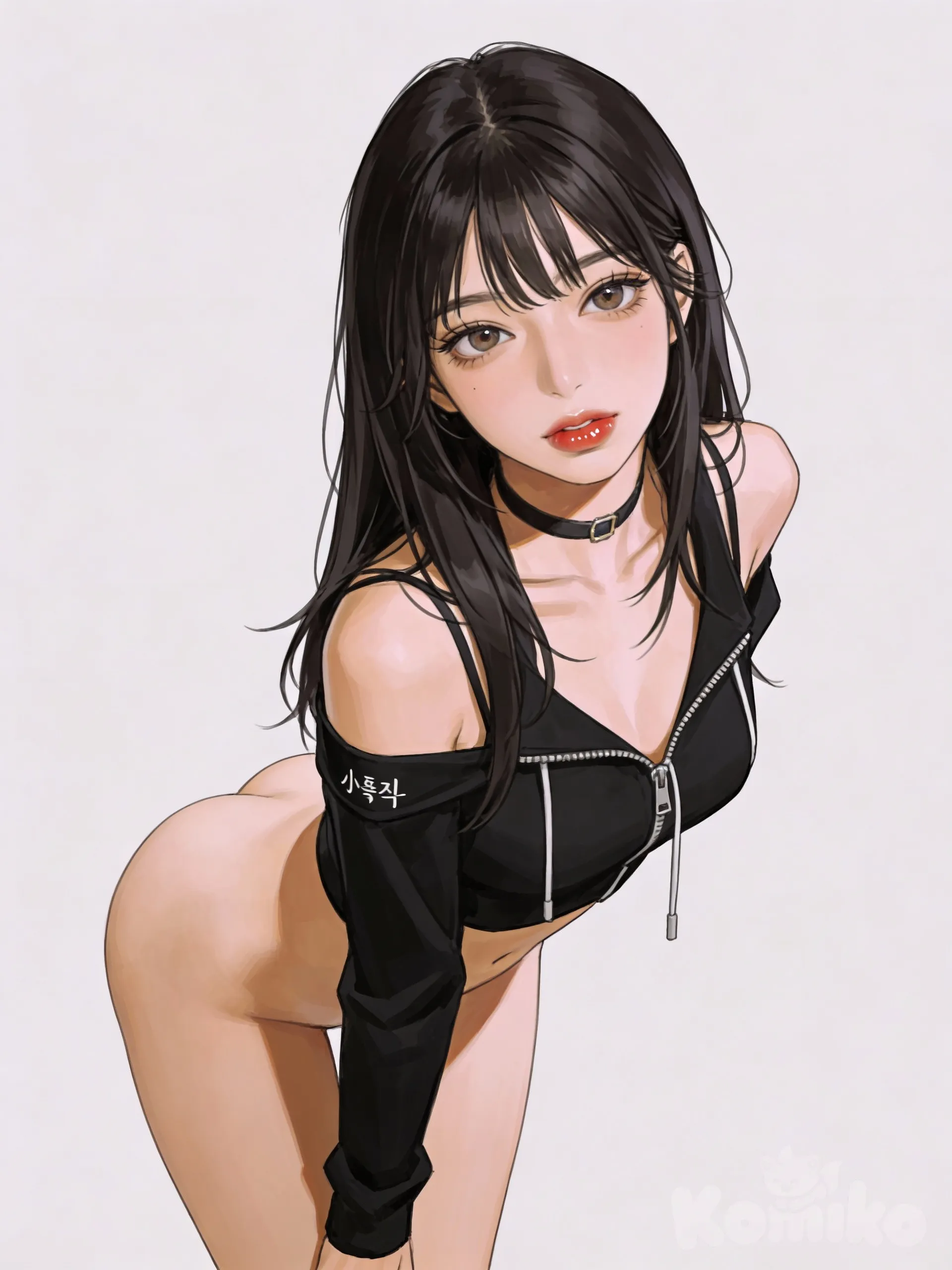 Chica mostrando su tracero completamente desnudo mientras posa de pies a cabeza, [semi-realistic-portrait-style], @xiao-wu-KYpu