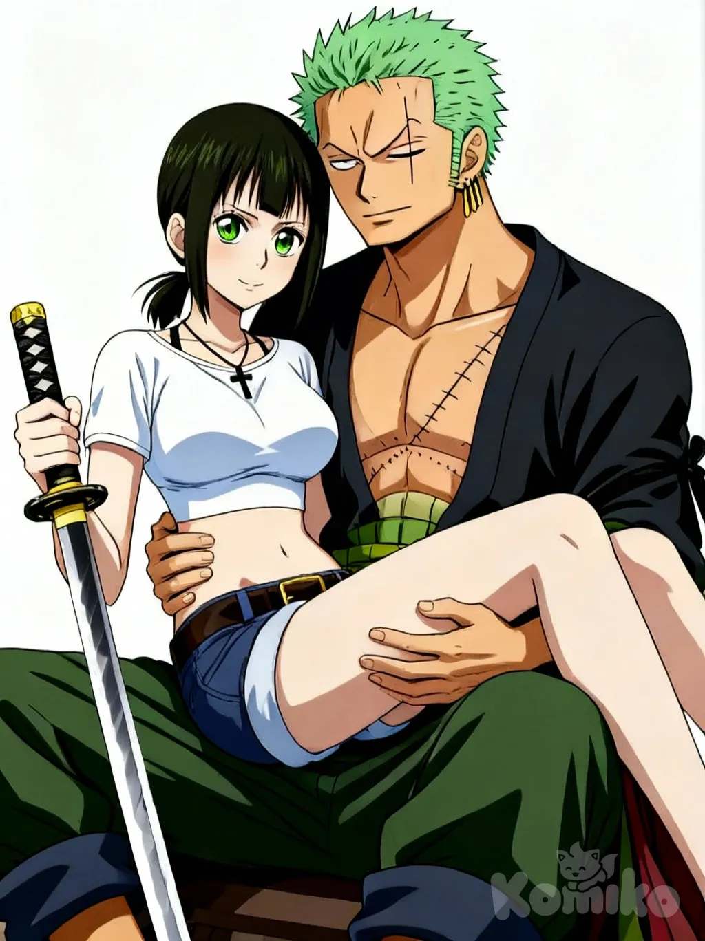 <ange-052I>, Roronoa Zoro, sitting on lap