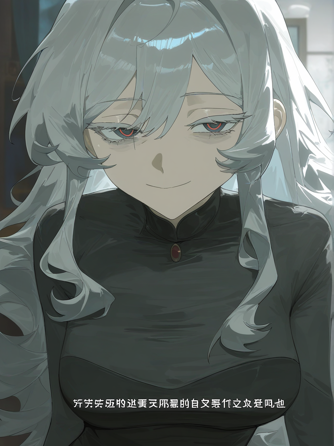 [faded-canvas-style]1girl, Tall, lean physique, Soft silver hair, Gentle, perceptive eyes, Subtly kind smile, Elegant dark clothing, Graceful posture, Slightly pale skin, Long expressive eyelashes, A hint of mystery, Anime coloring, mature