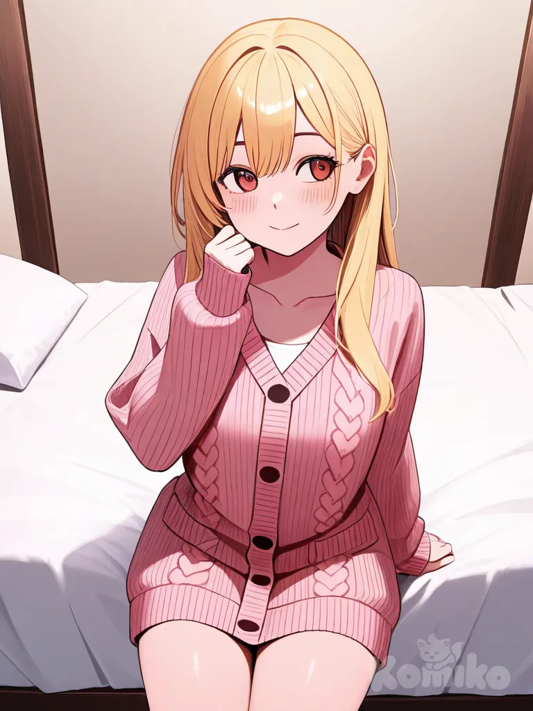 knitted cardigan, 1girl, blonde hair, looking to the side