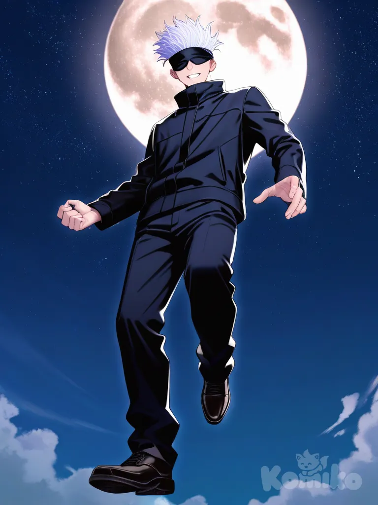 @Gojou_Satoru, night sky, flying