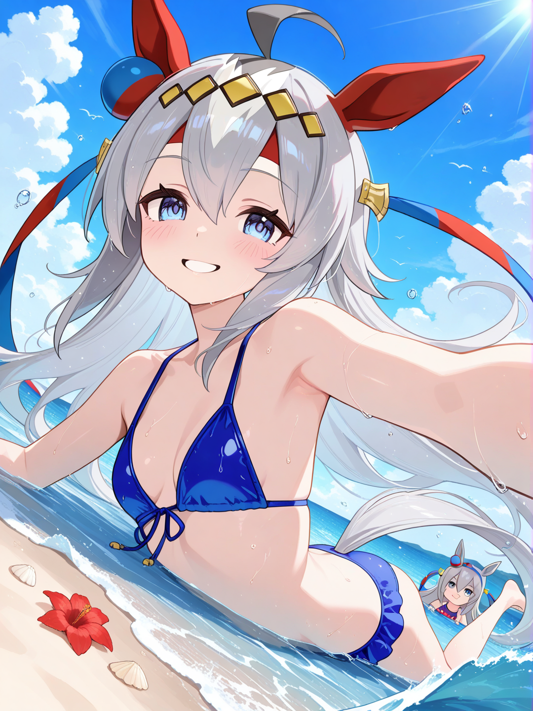 oguri cap (umamusume), tamamo cross (umamusume), beach, swimming