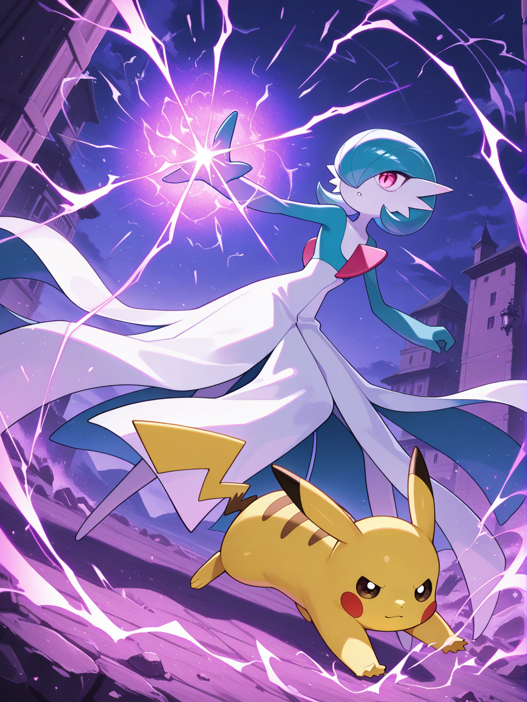 pokemon, battle, gardevoir, pikachu