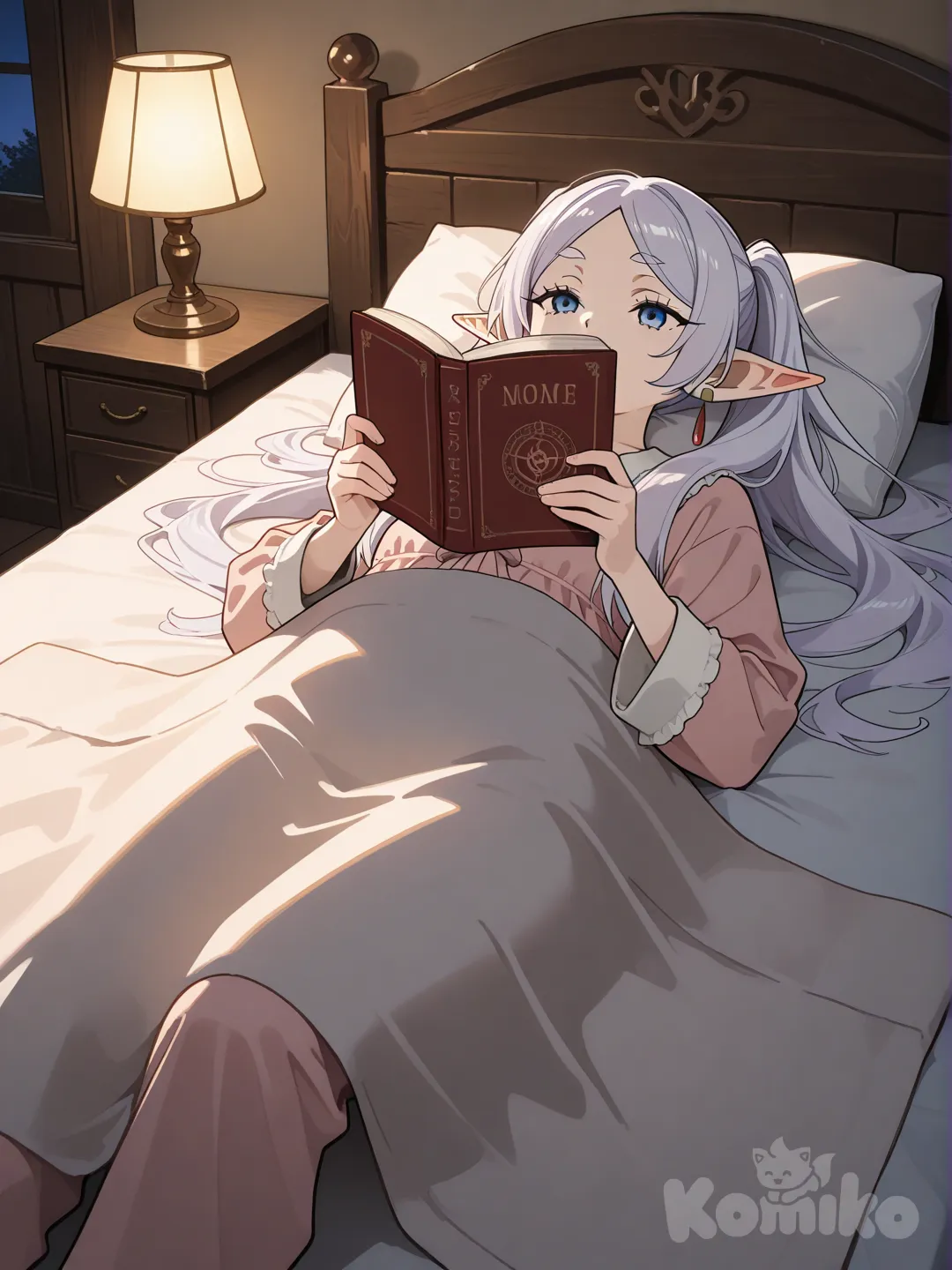 Frieren reading a book