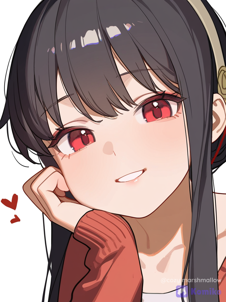 [lacquered-illustration-style], 1girl, @Yor_Briar, touching face, knitted cardigan, upper body