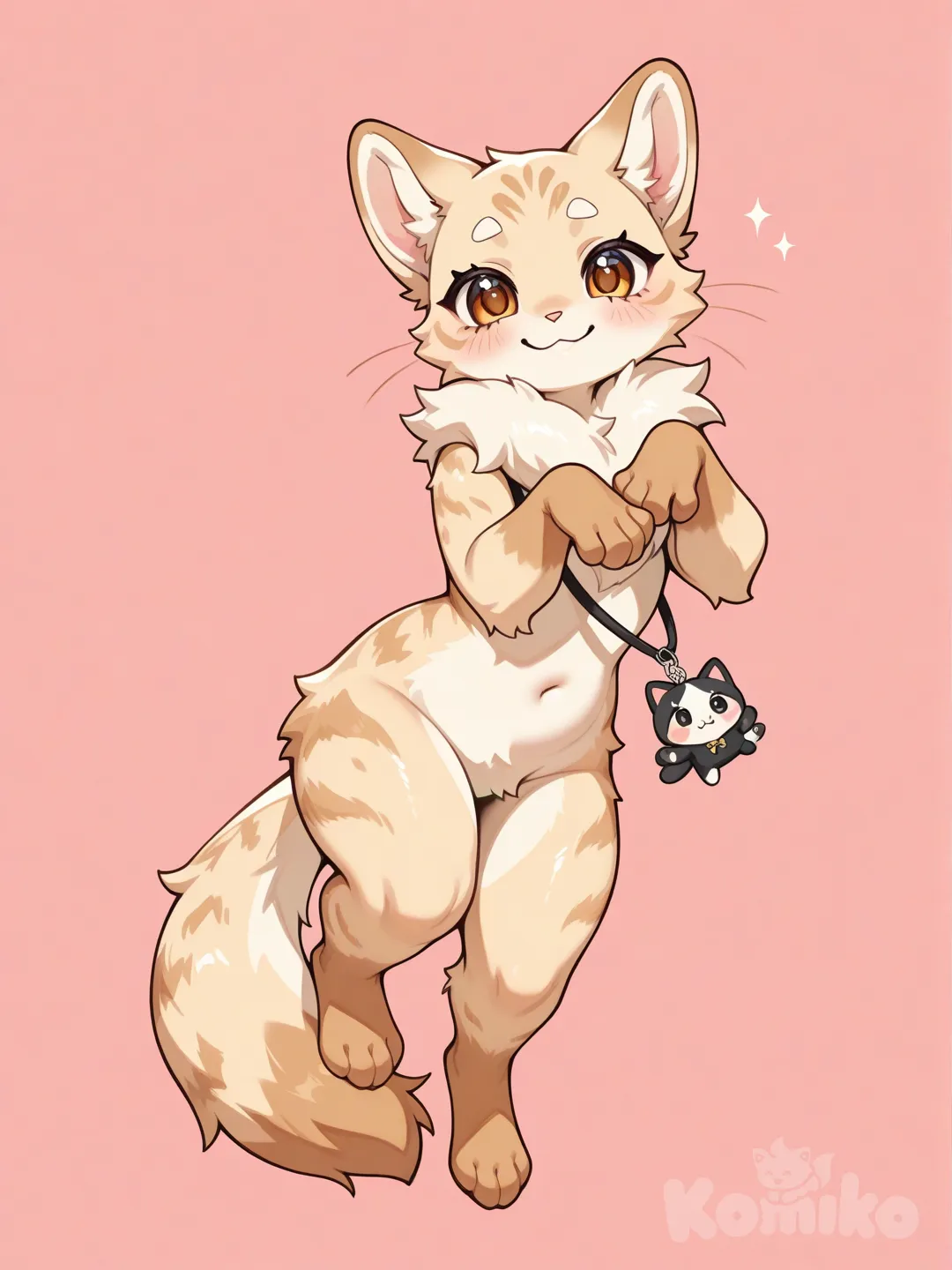 “Super cute original furry character, anthropomorphic animal, semi-realistic style, expressive large eyes, soft and fur, playful and charming expression, dynamic and natural pose, realistic proportions, high-quality digital illustration, textures and shading, vibrant but natural colors, full body, unique and original design, visually appealing and lovable, focus on personality and charm.”