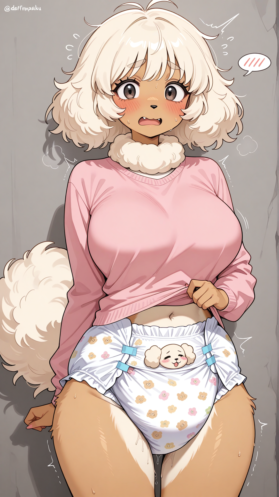 Poodle, piss, furry, large breasts, diaper, pooping