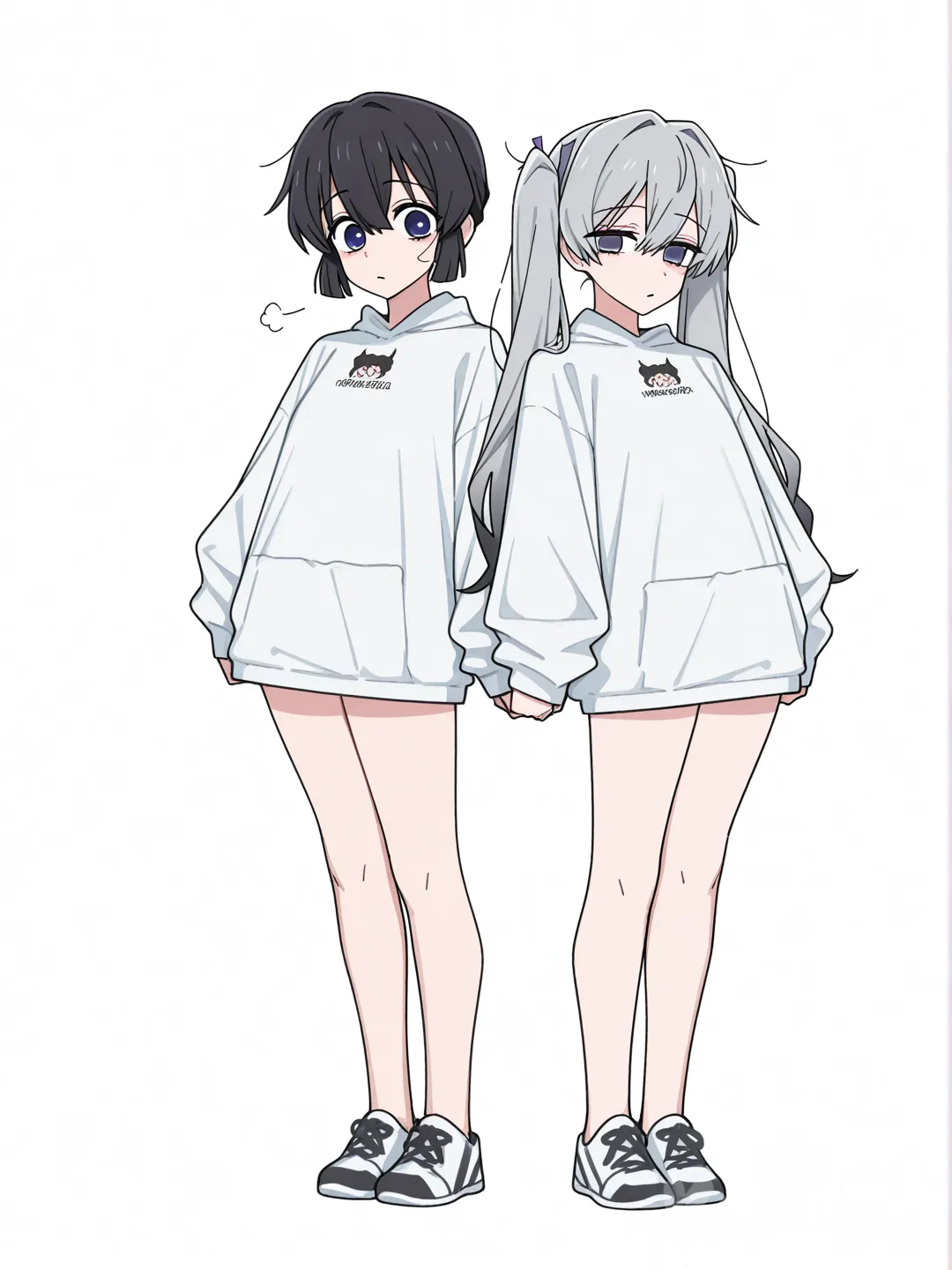 [toon-shaded-style] 2girls, kanae_kocho, shinobu_kocho, demon_slayer, full_body, looking_at_viewer, anime_style, simple_background, white_background