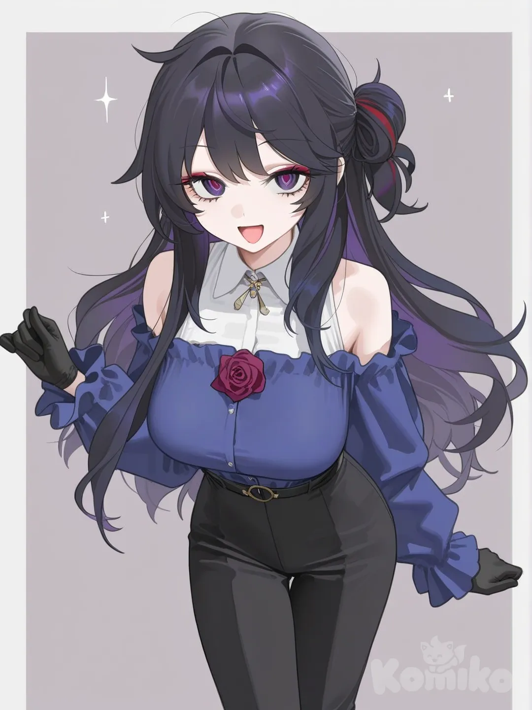 1girl,super big breasts,The female character has long, layered black hair with a slightly wavy texture. Her hairstyle features soft, face-framing strands that accentuate her sharp features and give off a mysterious, seductive aura. The hair flows freely past her shoulders, adding a sense of confidence and power, perfectly matching her dark, elegant, and dangerous look,fullbody