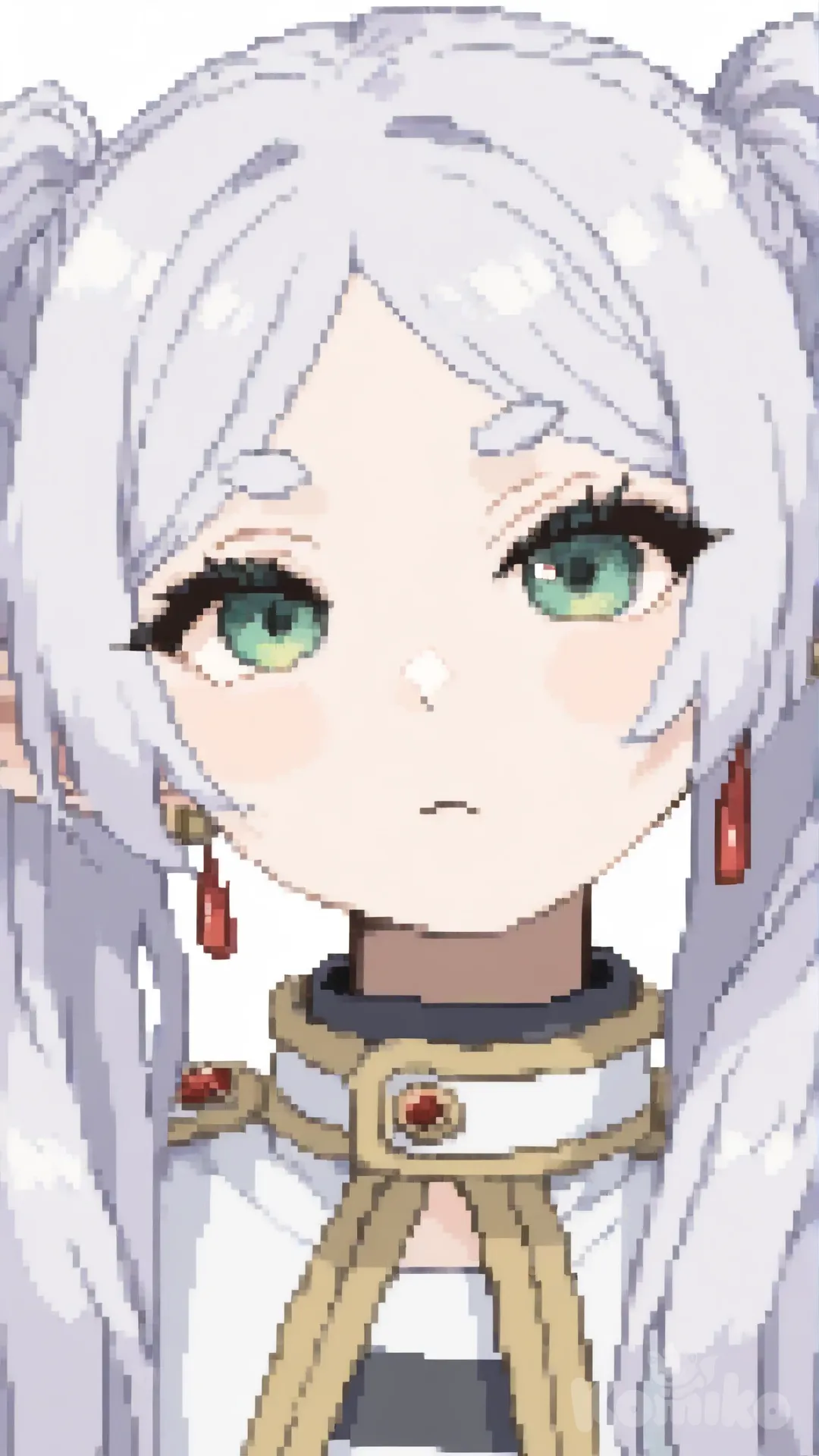 Frieren, [soft-pixel-art-style], closeup, looking at viewer