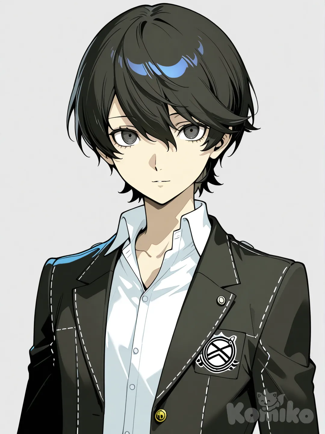 horikawa kunihiro, yasogami high school uniform from persona, black hair, upper body