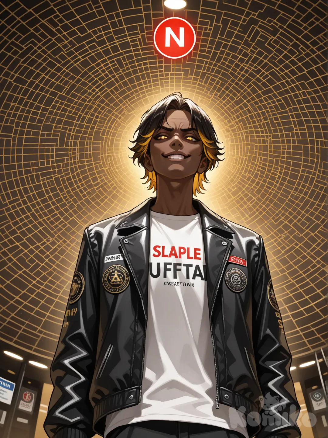 Title: “GLOBAL 3-0-4 CLEARANCE — NO RETURNS”
STYLE / ENGINE 3D NV-TOON Anime-style realism
(Pixar-level polish × anime edge × NegroVerse street satire)
Ultra-clean renders, exaggerated expressions, premium lighting
COMPOSITION
Album cover, square (1:1)
Foreground: The God-Tier Trio posed like elite enforcers of policy:
Center (O’Shan): calm, dominant stance, arms relaxed, eyes glowing subtly with authority
Left (Trigger T): aggressive posture, slight lean forward, clenched jaw, raw 90s menace
Right (GBF): smooth, confident, slight smirk, musical assassin energy
All characters are Black, stylized but realistic, with consistent facial structure and proportions.
WARDROBE
Luxury streetwear with satire cues:
Black, red, and gold color palette
Jackets or tees with bold policy-style graphics
Small tag details reading:
“NO RETURNS”
“FINAL SALE”
“GLOBAL CLEARANCE”
No logos distorted. Clean, intentional design.
BACKGROUND
A surreal global department store fused with an airport customs hall:
Floating world map hologram
Red “DENIED” stamps hovering over cities (Kingston, Atlanta, London, Tokyo)
Checkout scanners, barcode lights, and receipt fragments drifting in the air
EXIT signs glowing faintly behind the trio
Environment feels cinematic, symbolic, and satirical—not chaotic.
LIGHTING
Dramatic key light from above
Warm highlights on skin
Red accent glows from stamps and scanners
Subtle rim light outlining each character for separation
High contrast, album-ready clarity.
TEXT / TYPOGRAPHY (ON IMAGE)
Top (small, clean, bold): GOD-TIER
Center or Lower Third (large, dominant): GLOBAL 3-0-4 CLEARANCE
Bottom (stamp-style, angled or boxed): NO RETURNS — FINAL SALE
Typography appears embossed, sticker-like, or stamped—no dripping, no blur.
COLOR GRADING
Deep blacks
Rich browns and gold highlights
Red accents for denial stamps
Clean whites for text clarity
No oversaturation. Premium finish.
CAMERA
Slight low-angle hero shot
Medium-wide framing
Crisp focus on faces
Subtle depth of field blur on background elements
RENDER QUALITY
Ultra-high resolution
Sharp edges, smooth skin shading, realistic fabric texture
No extra characters
No distorted anatomy
No anime chibi features
NEGATIVE PROMPT (IMPORTANT)
No realism-breaking anime tropes
No goofy expressions
No random background crowds
No messy text
No watermarking
No extra limbs or props