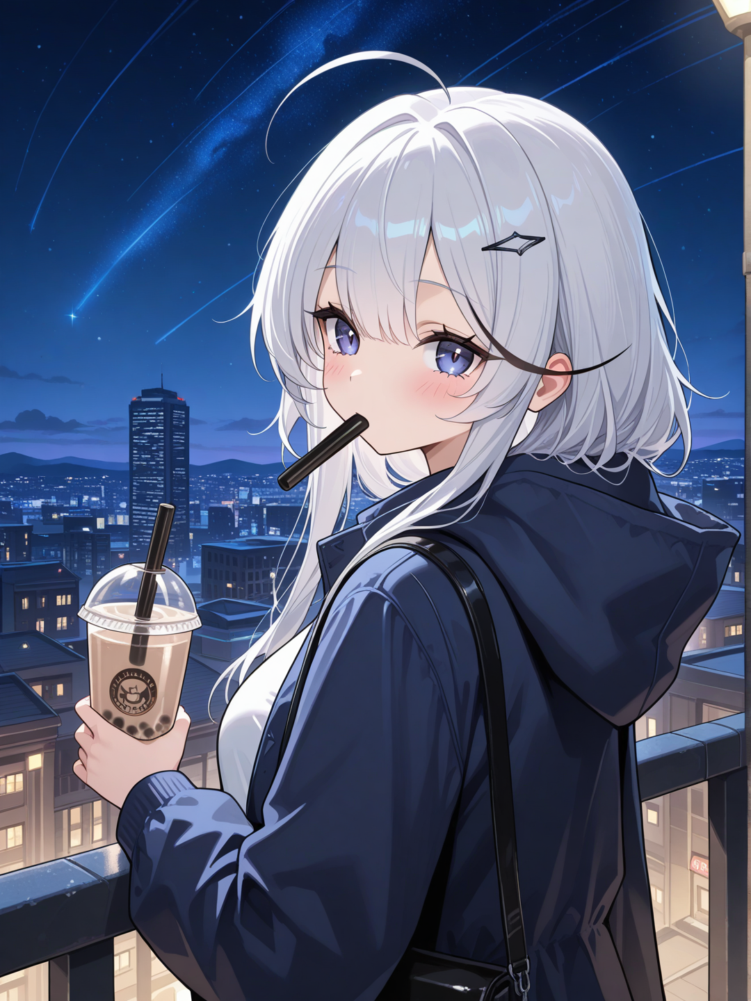 azur lane, bubble tea, night