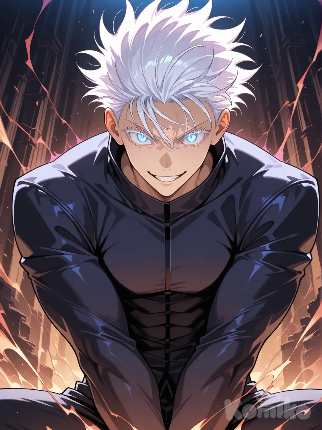 fate anime style character, heroic pose, anime art, epic scene, Gojou_Satoru