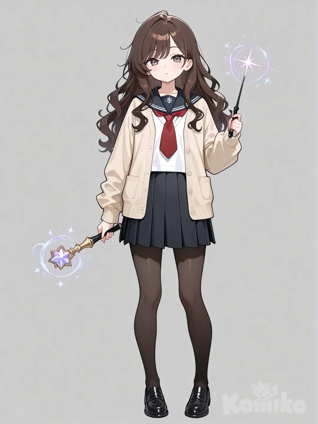 @Hermione_Granger, [semi-realistic--style], vest, denim skirt, full body, portrait