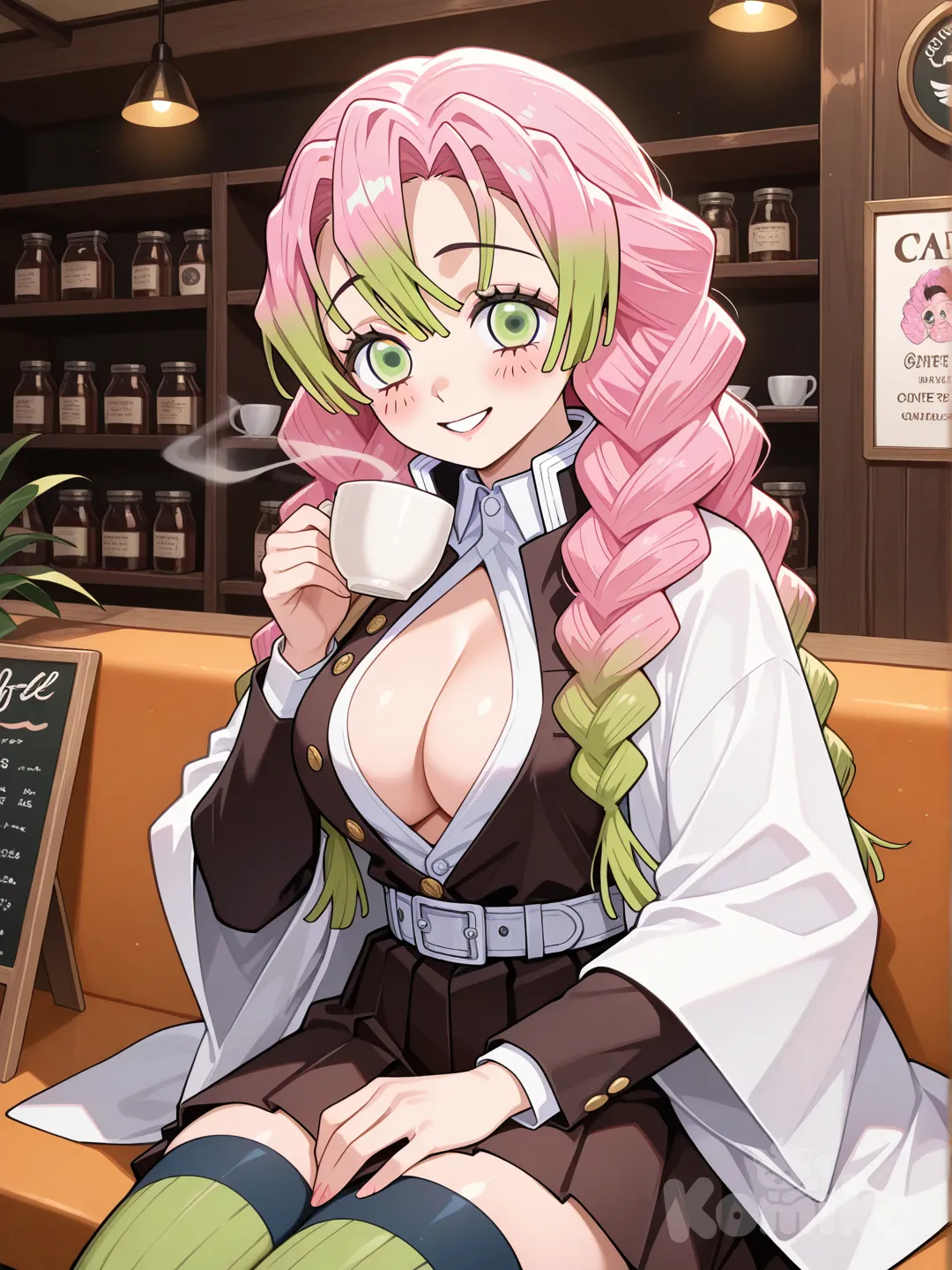 Kanroji Mitsu tomando café