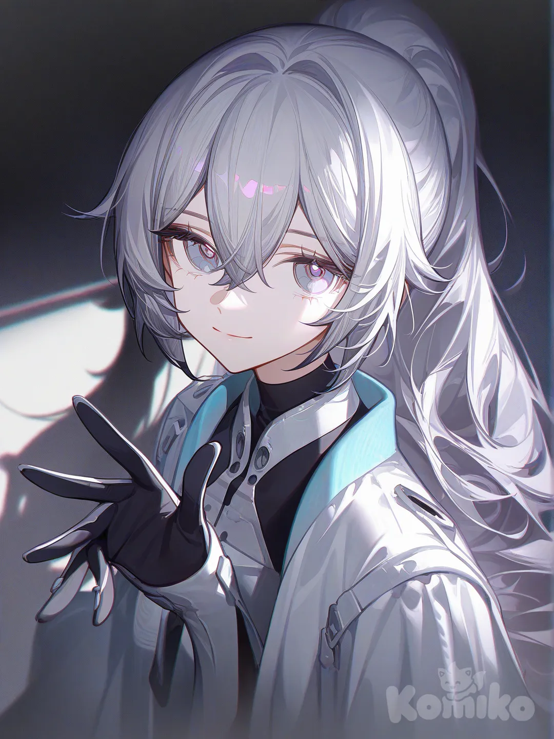 @Bronya_Zaychik_(Silverwing:N-Ex), [high-contrast-glossy-style], waving, portrait