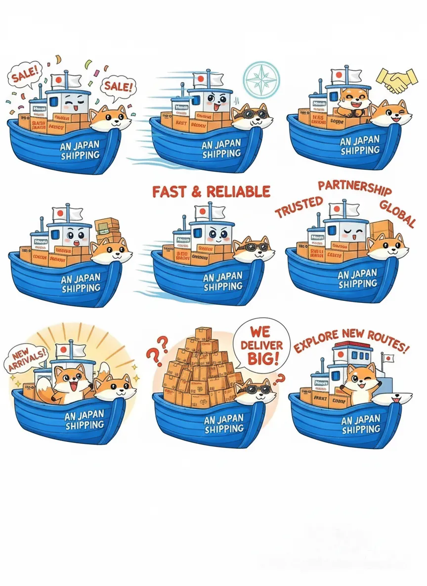 mascot, อิงจากภาพนี้สร้างอารมร์ต่างๆ เพิ่มที่เอาไว้สำหรับทำการตลาดหรือประกาศได้ เกี่ยวกับ JAPAN SHIPPING