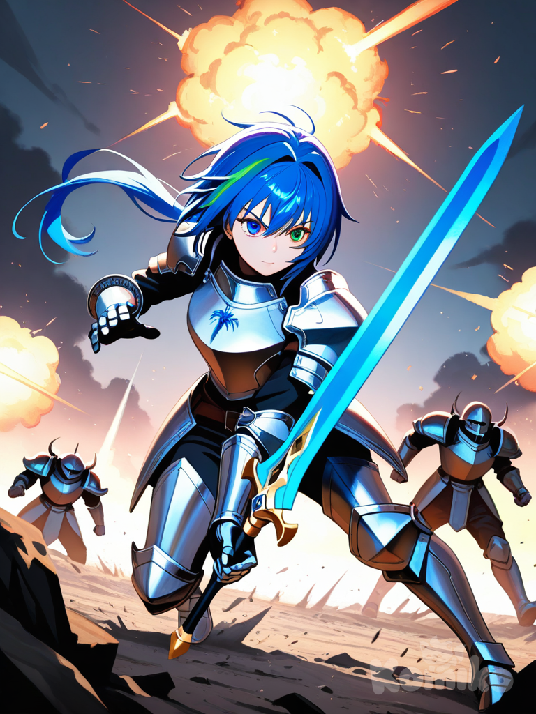 a knight girl fighting with aliens