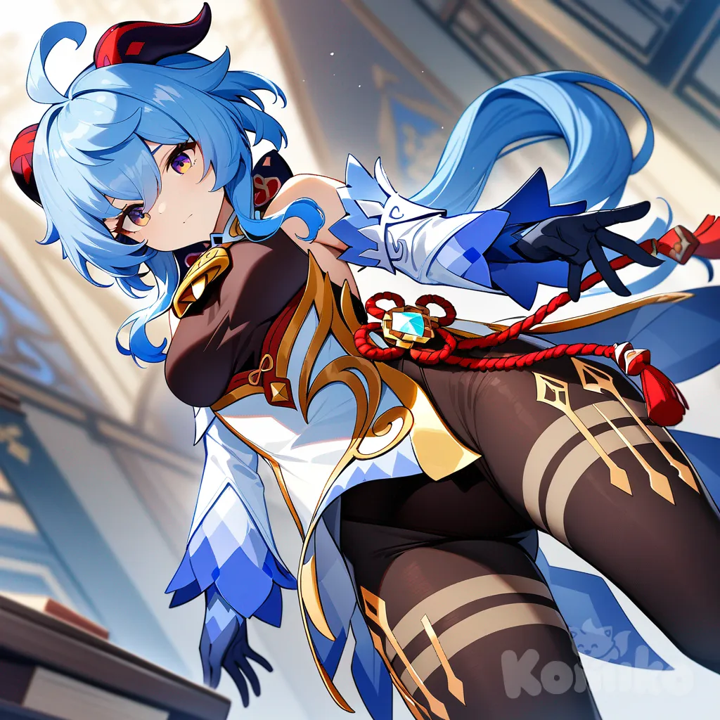 Ganyu (Genshin Impact), bodystocking, chinese knot, pantyhose, Leonardo