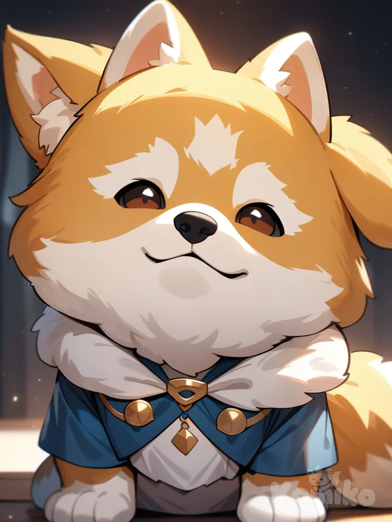 dog, pom fox face , Front view , chibi, fluffy