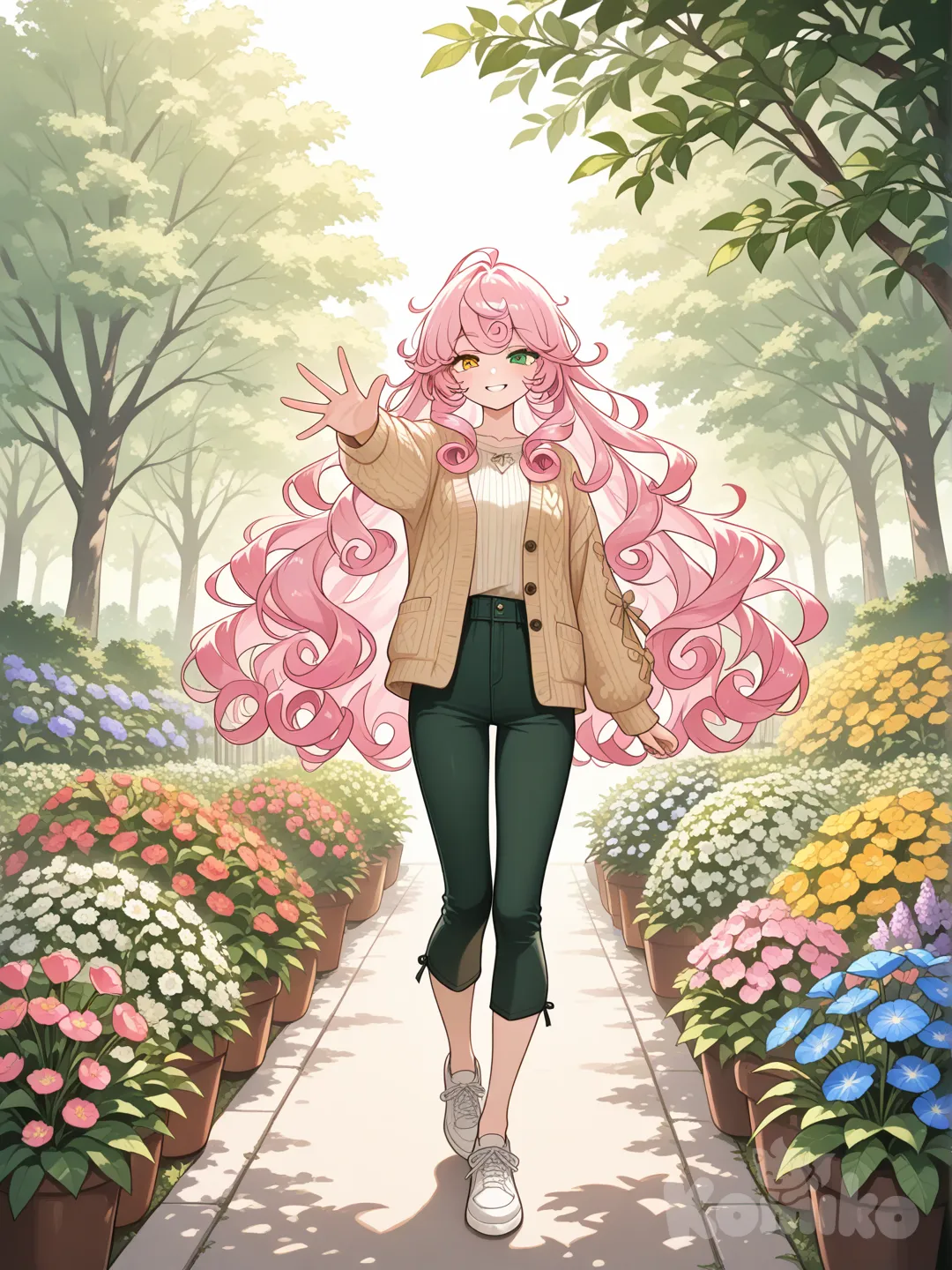 Hikari strolling in garden