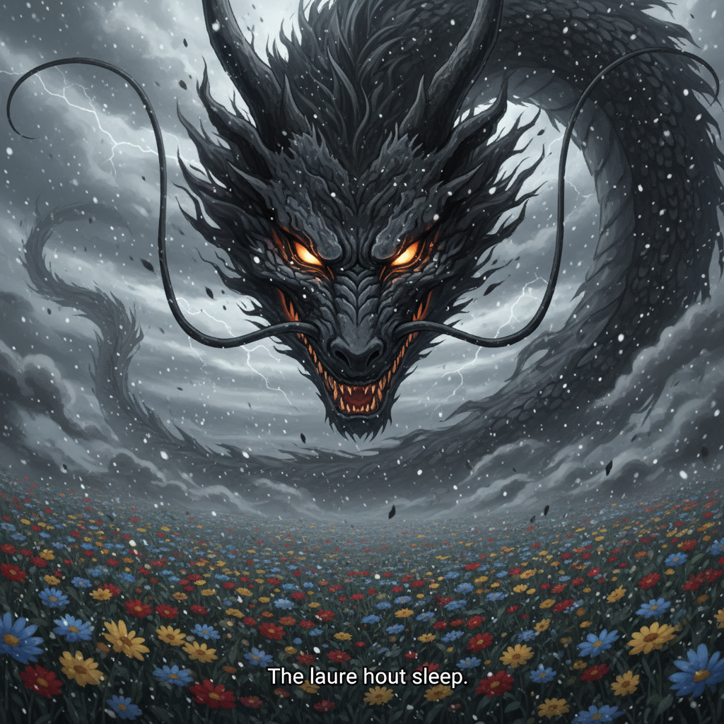 AAA cinematic style inspired by Final Fantasy. The camera begins with a tight close-up on the young man’s face as he sprints across a vast field of flowers. His expression is tense, sweat mixing with the ash that falls softly from the gray sky, clinging to his skin and hair. Every breath is heavy, visible in the cold air, and his green eyes flicker with both fear and determination. The wind whips strands of his hair into his face as the camera tracks alongside him, capturing the raw intensity of his struggle. The field around him blurs into streaks of color while the ashes float downward in slow motion, framing his anguish like fragments of a dying world. His sword glints faintly with each movement, a reminder of the burden he carries. The sound of his footsteps pounding against the earth echoes with urgency, while the atmosphere is drenched in melancholy, a perfect balance of beauty and despair."

Scene 2 – Wide Shot
"AAA cinematic style inspired by Final Fantasy. The perspective shifts to a sweeping wide shot, revealing the full expanse of the flower field stretching endlessly under a dim, ash-filled sky. The protagonist is now a lone figure racing through this breathtaking yet tragic landscape, his sword clutched tightly in one hand as his cloak flutters violently behind him. Ashes fall like fragile snow, settling over the vibrant flowers, staining them in shades of gray. The camera glides high above, then swoops low in a dynamic motion, emphasizing the contrast between the overwhelming beauty of the natural scenery and the despair etched into his relentless run. The scene captures a sense of loneliness and epic scale, as if the weight of an entire collapsing world rests on his shoulders. The silence of the vast field is broken only by the echo of his hurried steps, making his struggle feel both heroic and deeply sorrowful."
Scene 3 – Close-up of the Dragon
"AAA cinematic style inspired by Final Fantasy. The camera pushes in on the face of a colossal dragon formed entirely from swirling black ash. Its body is a shifting storm of particles, scales appearing and dissolving with every movement, as if it were made of living smoke. The focus locks on its glowing, molten eyes—ancient, intelligent, and filled with a quiet menace—as they narrow to observe the young warrior in the distance. Ash cascades from its wings like burning snow, covering the air around it. The close-up captures every detail: the slow curl of its lip revealing jagged, ember-like teeth, the tremor of power in its breath, and the chilling silence of a predator watching, waiting. The scene is suffused with dread and grandeur, as the camera lingers on the dragon’s gaze, which burns with both wrath and inevitability."

Scene 4 – Wide shot from the Dragon’s Perspective
"AAA cinematic style inspired by Final Fantasy. The camera shifts to a wide, high angle as though from the dragon’s point of view, overlooking the endless field of flowers below. Ash falls steadily like black snow, soft and haunting, blanketing the colorful blossoms with a veil of gray. The vast landscape is silent and empty, the young man nowhere in sight—only the sweeping beauty of the field contrasted with the ominous weight of the falling ash. The horizon is shrouded in mist, and the sky churns with dark clouds that glow faintly with the fire of distant lightning. From this vantage point, the flowers sway gently under the falling ash, a hauntingly serene vision that feels both breathtaking and apocalyptic, as though the world itself is under the watch of something far greater and merciless. The atmosphere conveys a solemn stillness, a pause before inevitable devastation."