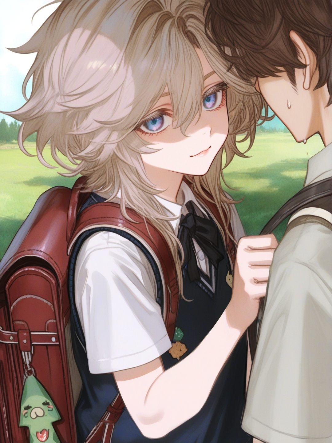 [semi-realistic-portrait-style] The Paleontology StudentRole: University Student (Paleontology)Age: Early 20sVisual Description (English):Joey has messy sandy-blond hair, bright curious eyes, and a youthful face. He wears casual field clothes with a university vest and carries books filled with sketches of prehistoric animals, especially mammoths. His backpack is decorated with fossil-themed pins.Personality:Enthusiastic, optimistic, and animal-loving. Fascinated by megafauna like mammoths and ancient ecosystems.,teenager,male