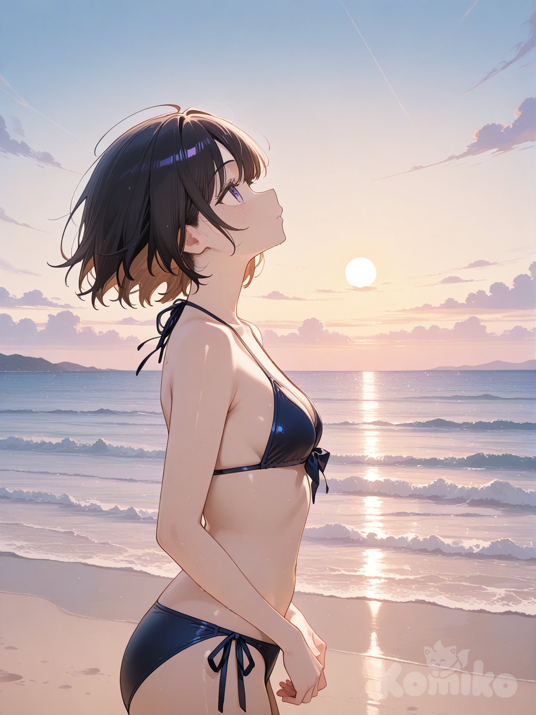 Mujer mirando al cielo en el sol 