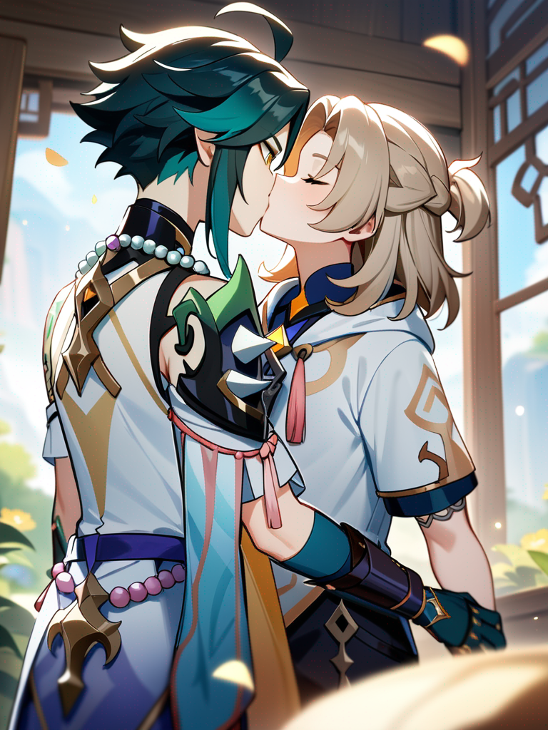 Albedo (Genshin Impact), Xiao (Genshin Impact), kissing